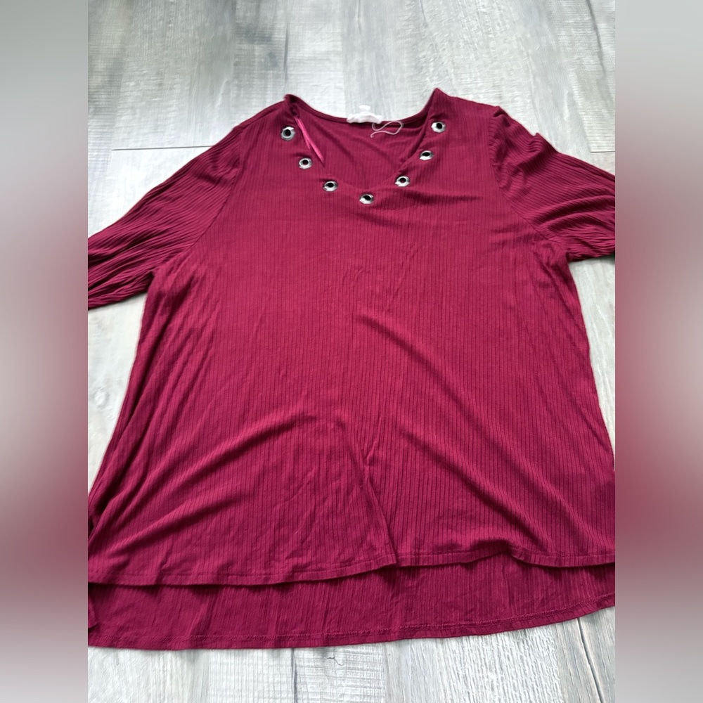 Women’s RIO & RIAN burgundy v neck blouse Top Size 3x casual office stylish